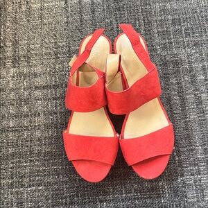 Nine West Red Suede Two-Band Slingback Sandals